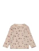 T-Shirt Ls Aop Sweat Tops T-shirts Long-sleeved T-shirts Beige Minymo