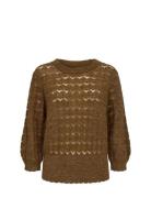 Nurietta Pointelle Pullover Tops Knitwear Jumpers Khaki Green Nümph