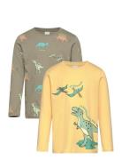 Top Ls Dinos 2 Pack Tops T-shirts Long-sleeved T-shirts Green Lindex