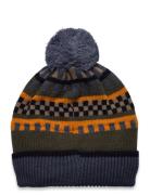 Beanie W. Pattern Accessories Headwear Hats Beanie Navy Color Kids