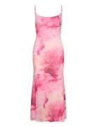 Adoni Print Mesh Midi Dress Knelang Kjole Pink Bardot