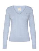 Stretch Cotton Cable V-Neck Tops Knitwear Jumpers Blue GANT