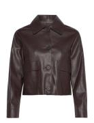 Leather-Effect Jacket With Pockets Skinnjakke Skinnjakke Brown Mango