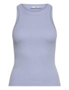 Ribbed Cotton-Blend Top Tops T-shirts & Tops Sleeveless Blue Mango