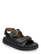 Leather Sporty Sandal Flate Sandaler Black Tommy Hilfiger